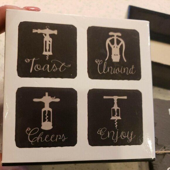 Set Of 4 Black Stone Wine Cork Coasters NIB 4x4" - Picture 3 of 3
